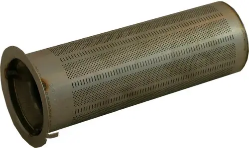 Edelstahl-Rundbrenner für Kochgeräte, hergestellt von Wolf. Das Produkt weist eine perforierte Oberfläche auf und hat eine zylindrische Form.
